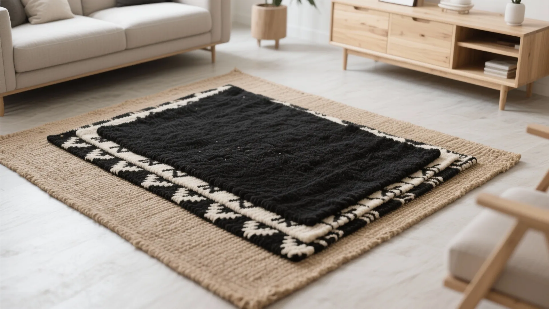 5. Layered Black Rugs