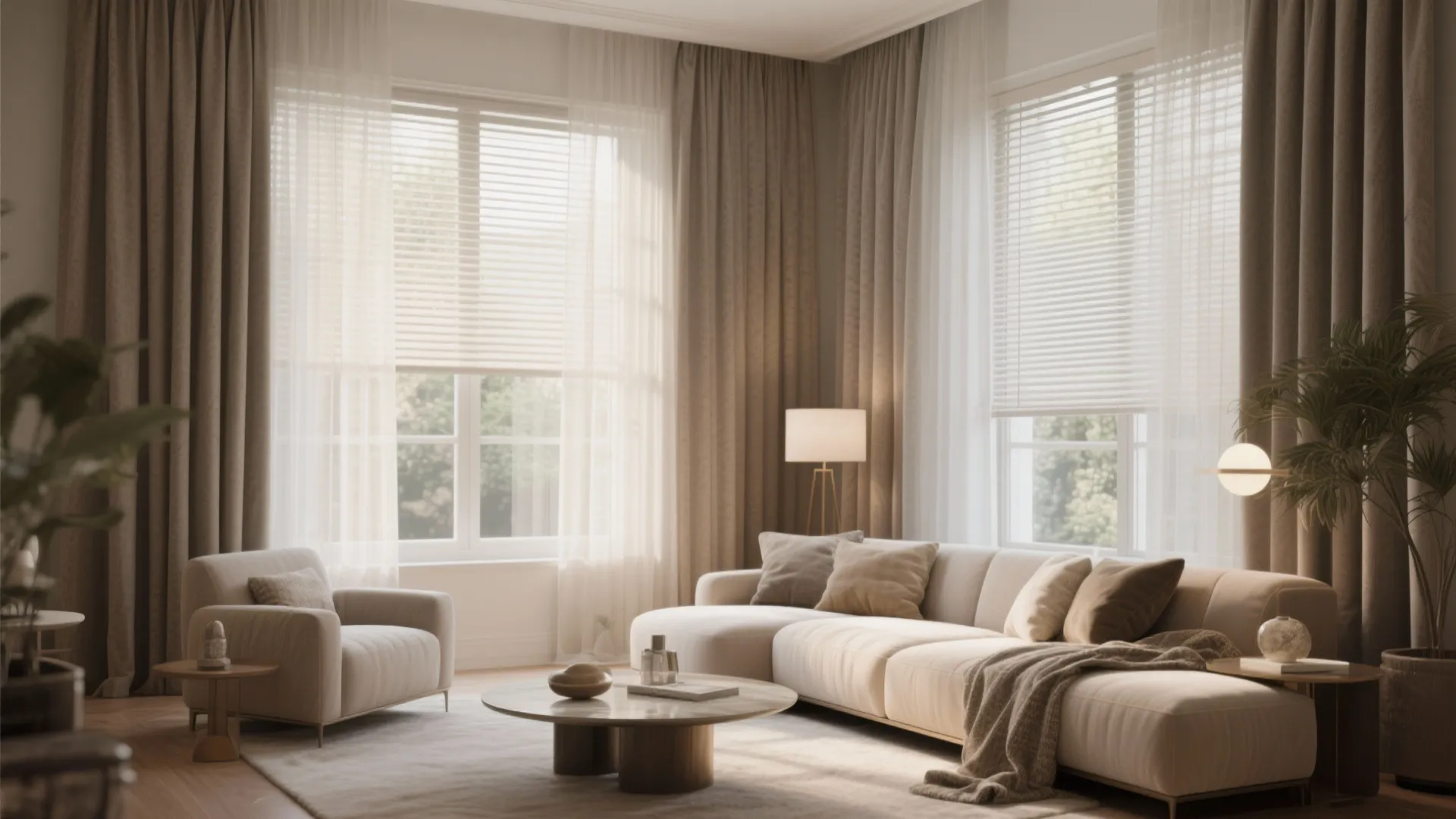 9. Layered Blinds and Curtains