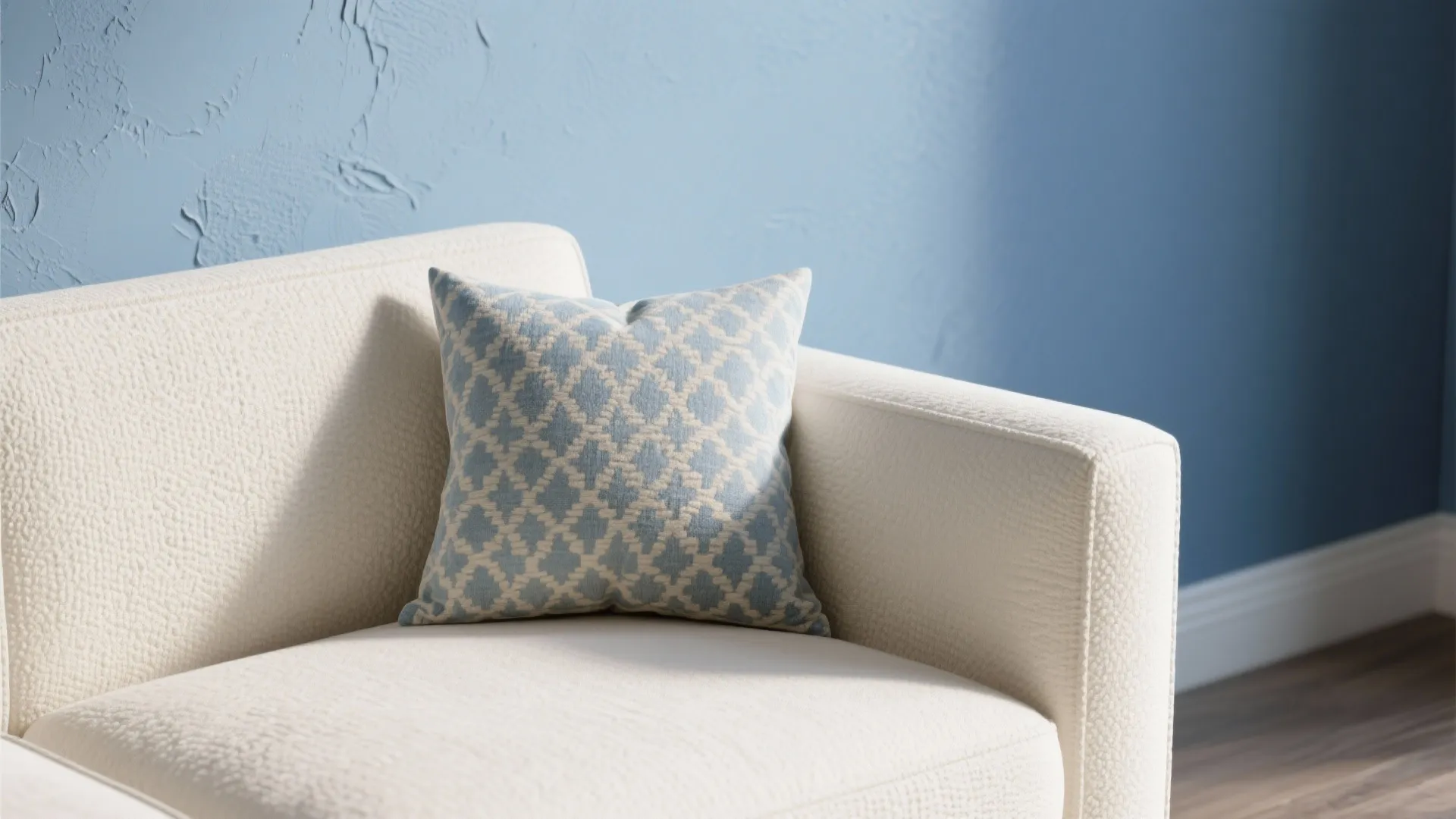 1. Layer cool blues with warm creams for depth