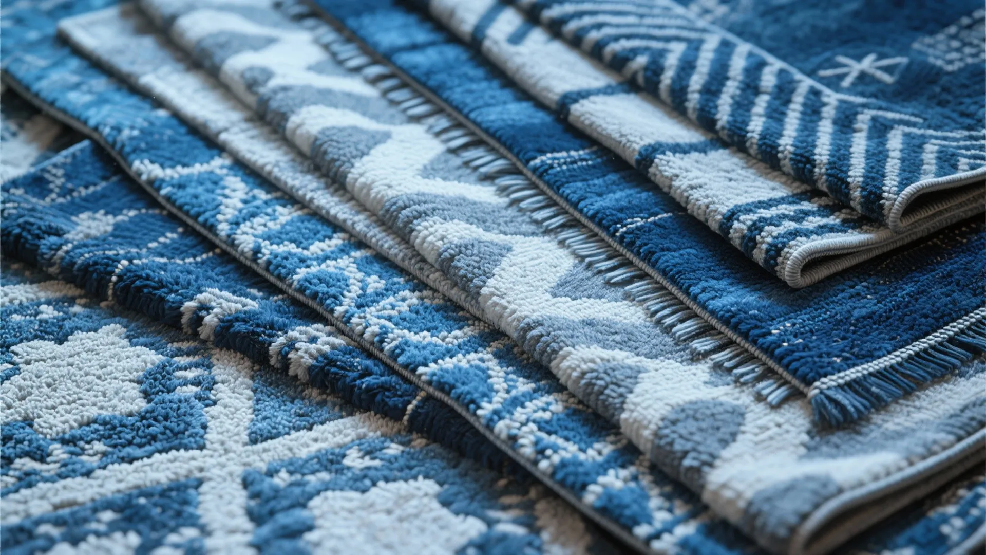 7. Layered Rugs in Blue and Grey