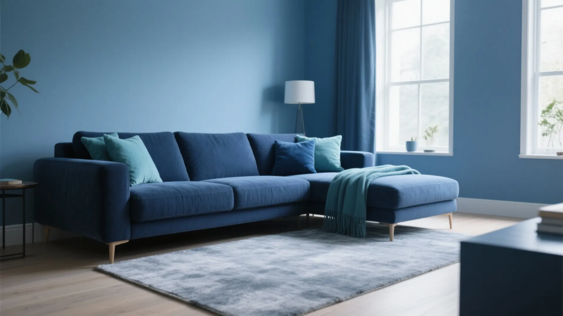 9. Layered Blues with a Navy Sofa as the Base