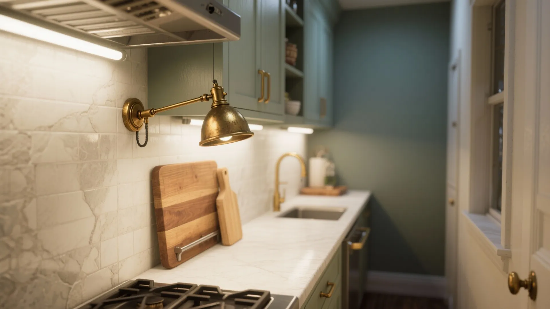 Layered Task + Accent Lighting with Antique Brass Sconces
