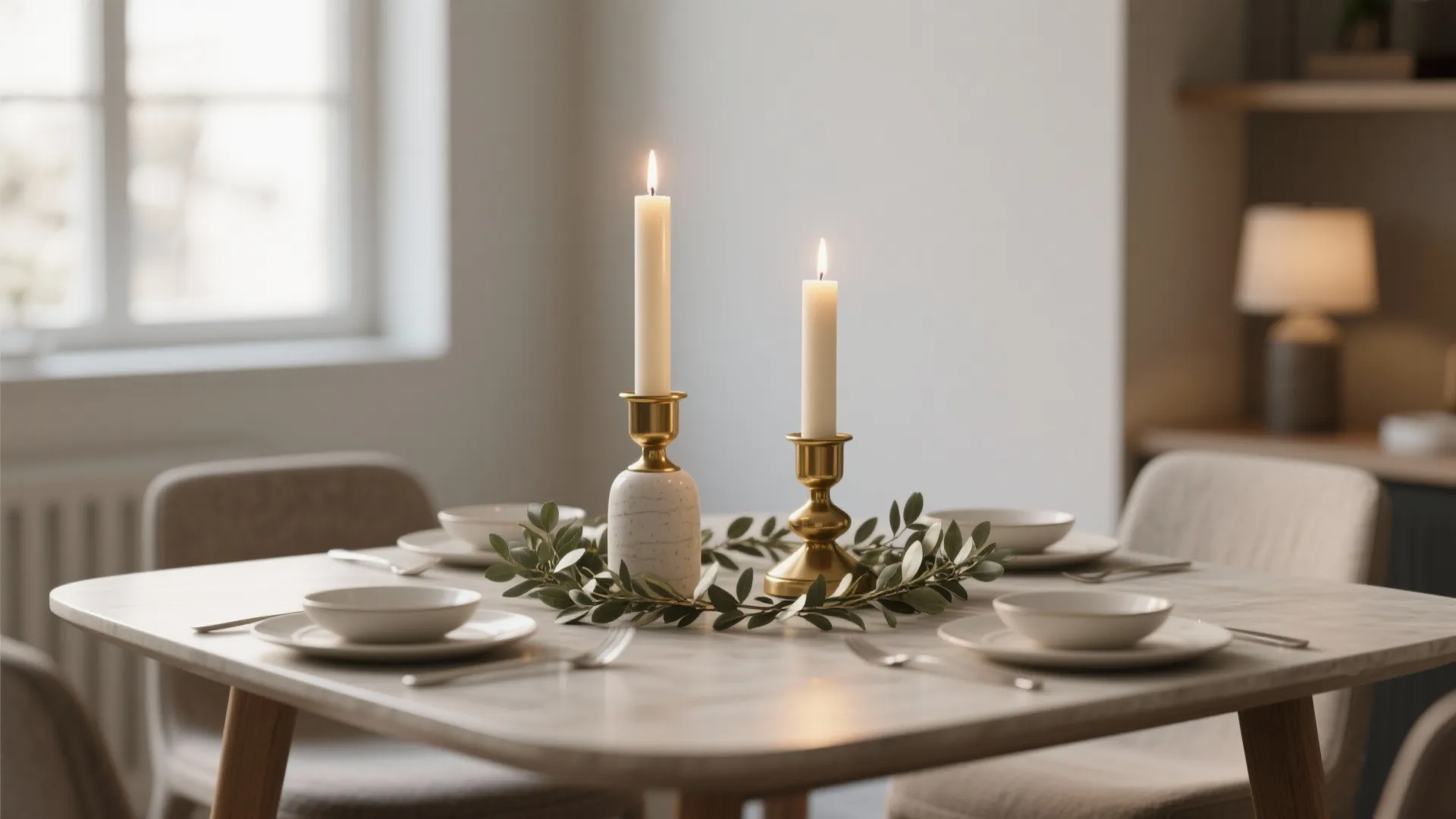 2. Layered Candlesticks with Low Greenery