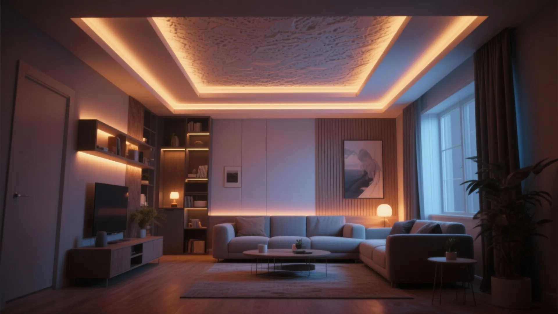 Layered False Ceiling with LED Strips