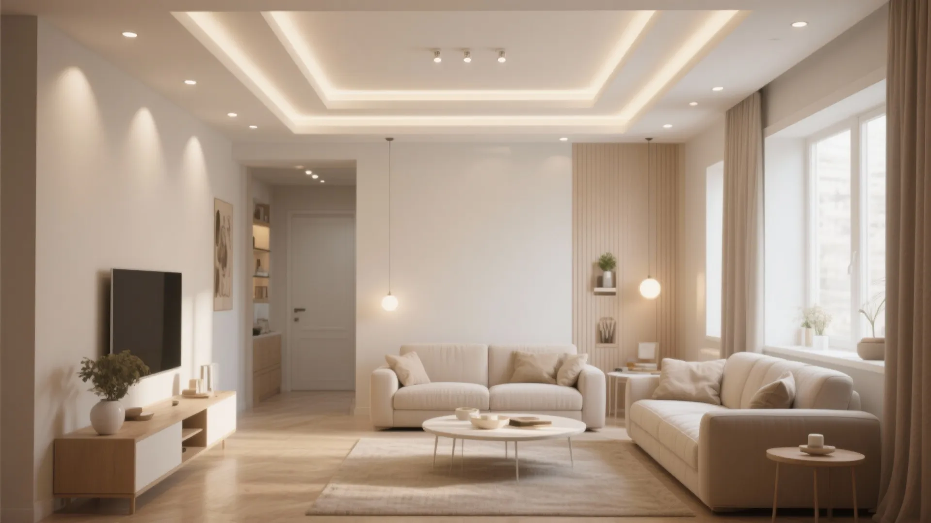 Layered False Ceiling with Spotlights