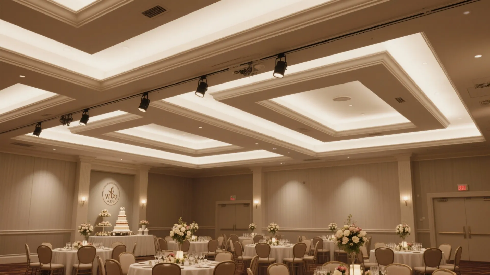 Layered coffer ceiling with concealed tracks