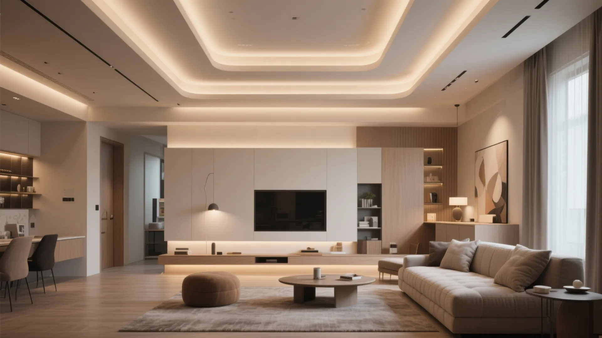 Layered ceiling with cove lighting