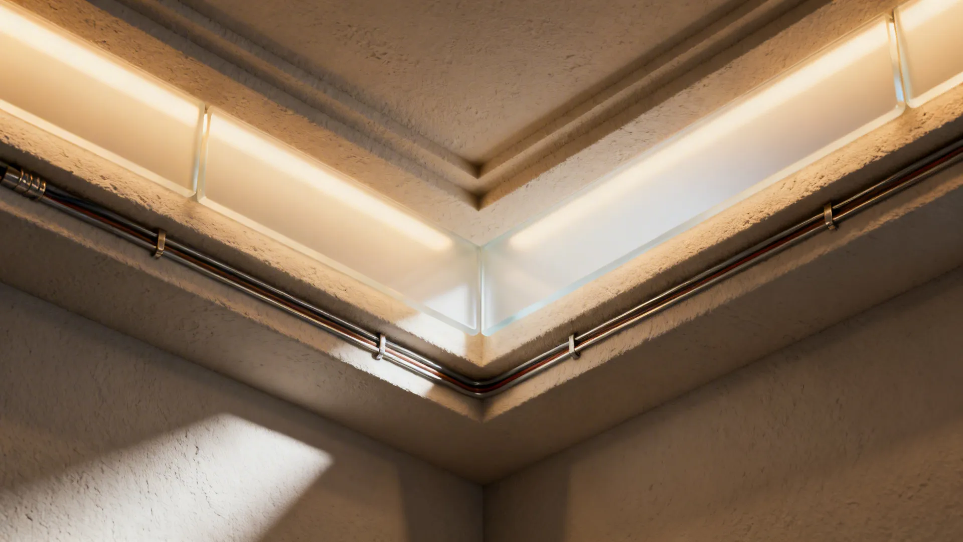 Recessed layered POP cove ceiling showing LED diffuser and plaster finish
