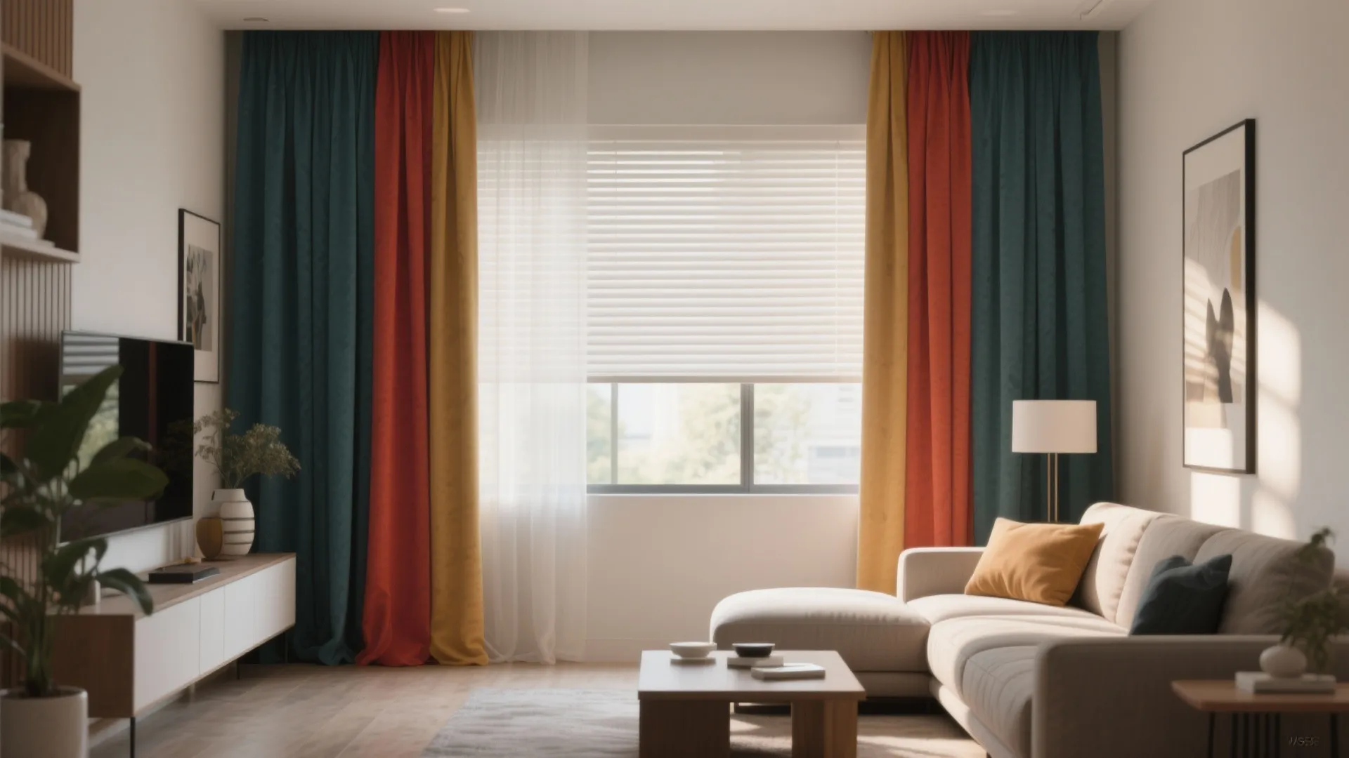 2. Layered Curtain and Blind Combo