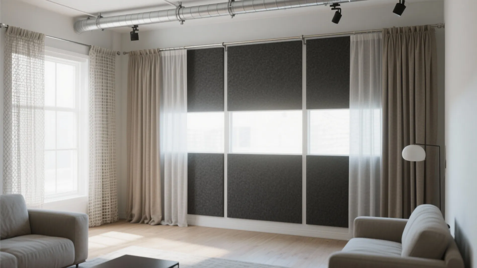 Layered Fabric or Mesh Curtain Partition