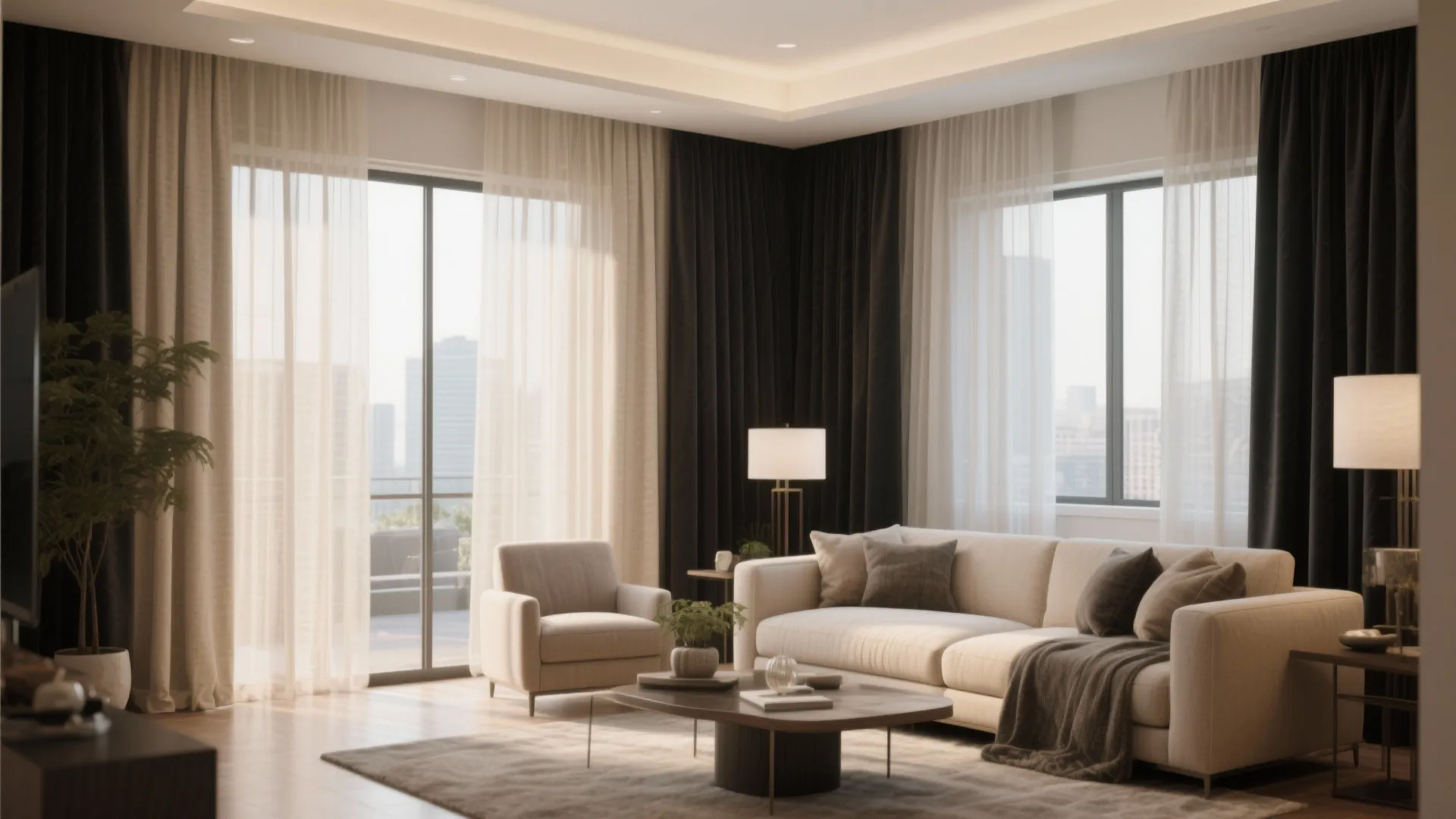 2. Layered Curtains with Blackout Panels