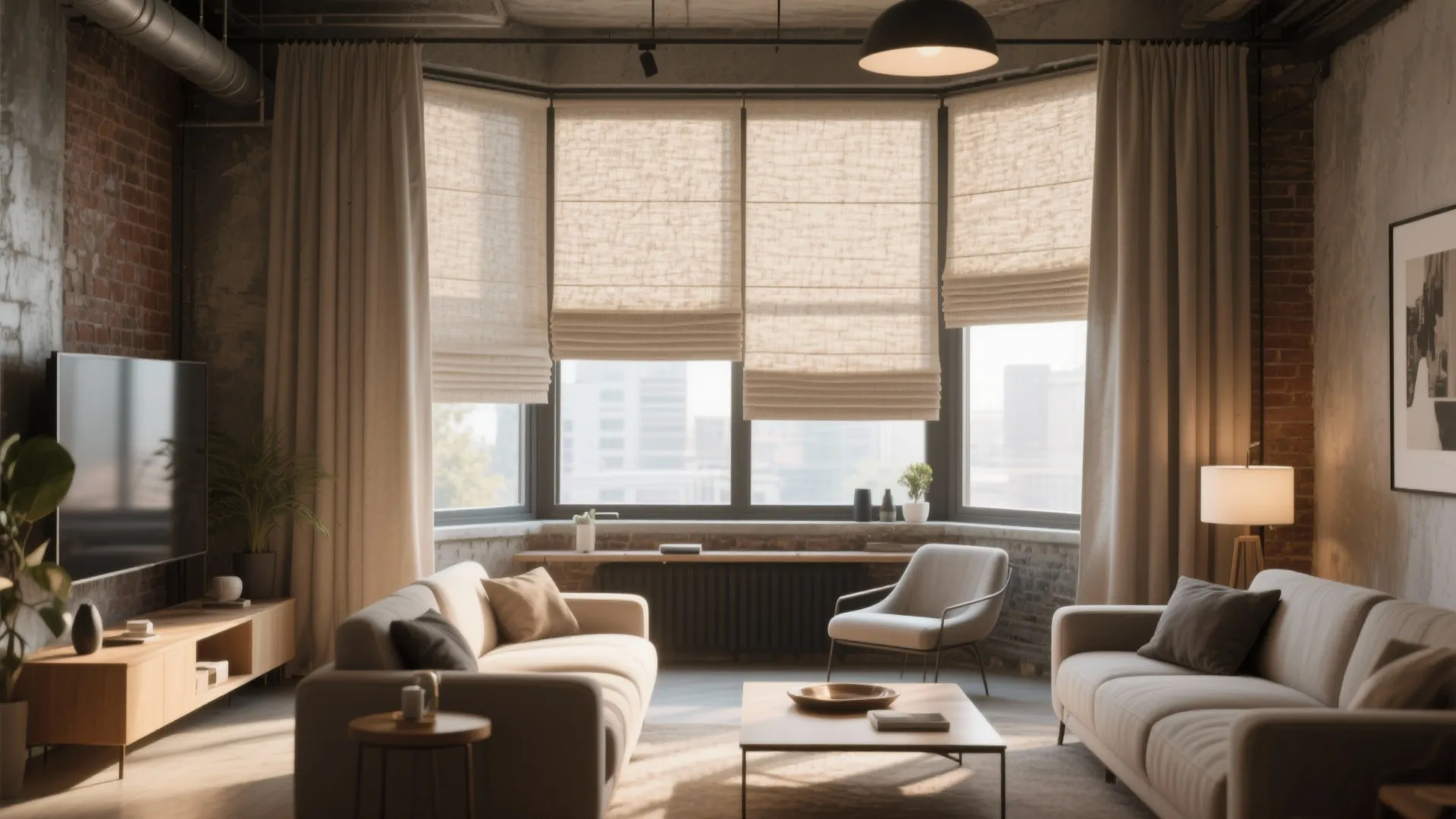 2. Layered Curtains with Roman Shades