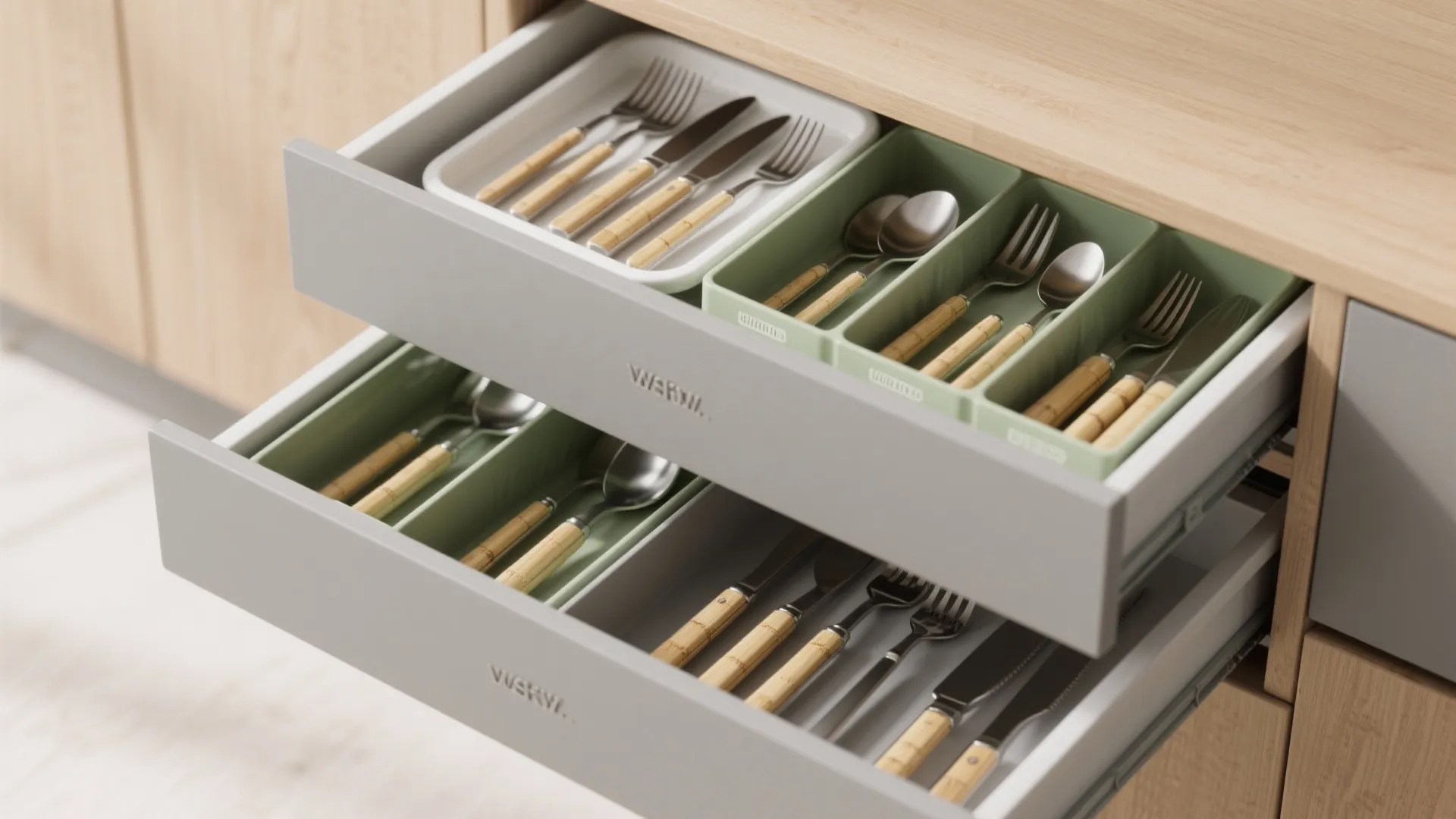 3. Layered cutlery drawers and utensil inserts