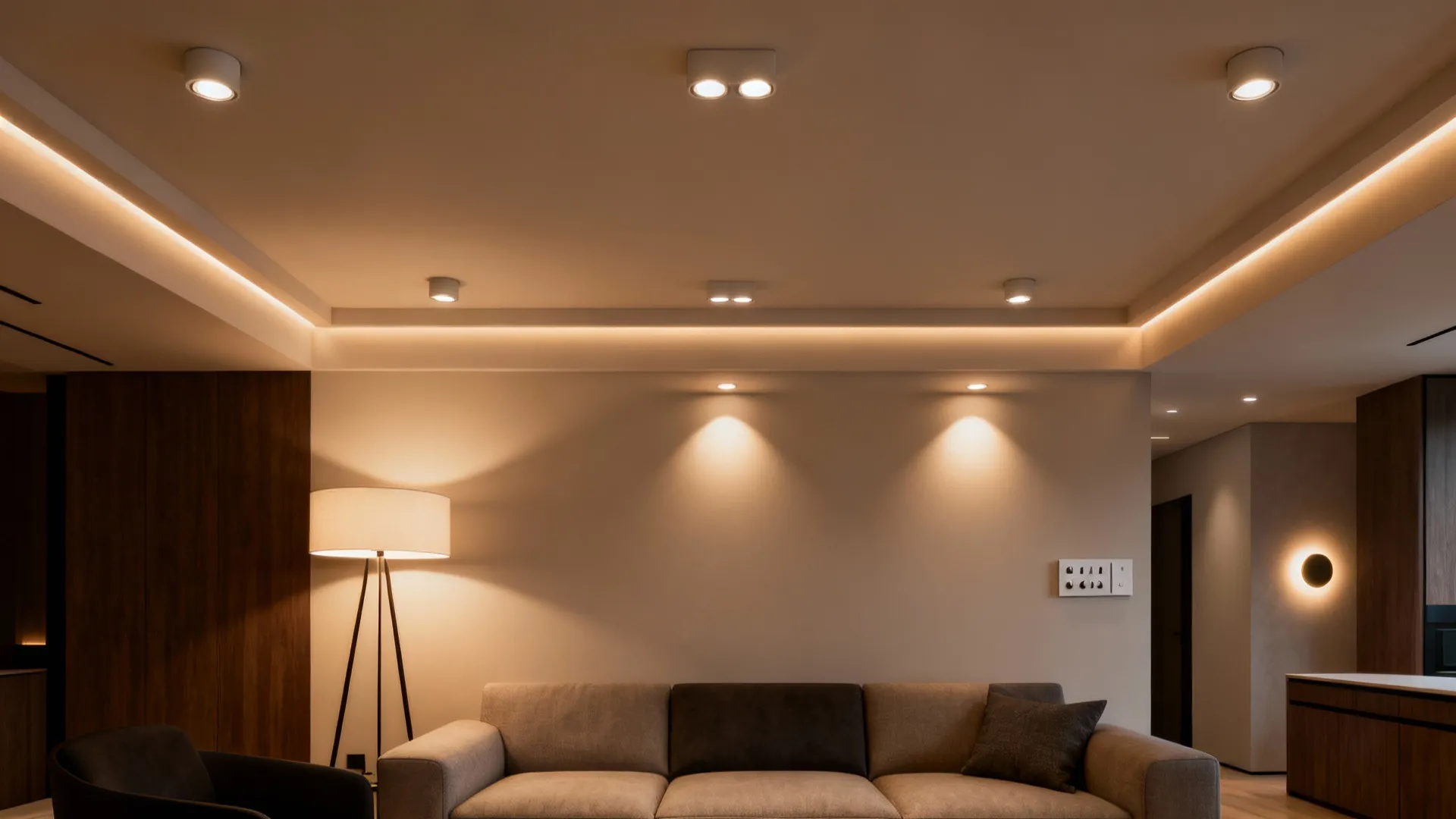 1. Layered lighting with dimmable cans