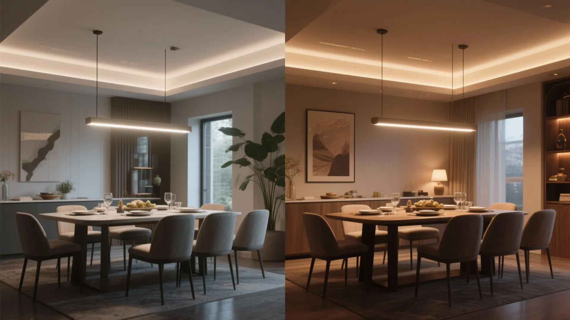 4. Layered linear lighting with dimmers
