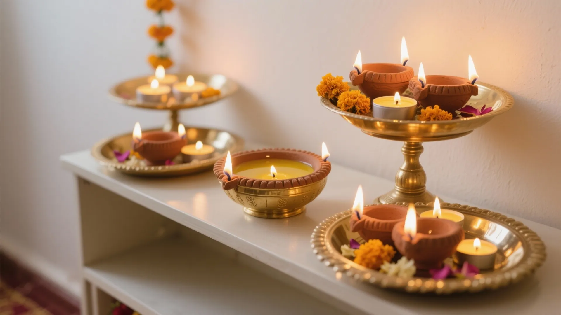 Layered Diyas and Candle Clusters
