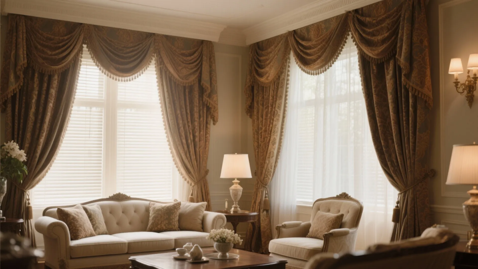 7. Layered Drapes over Blinds