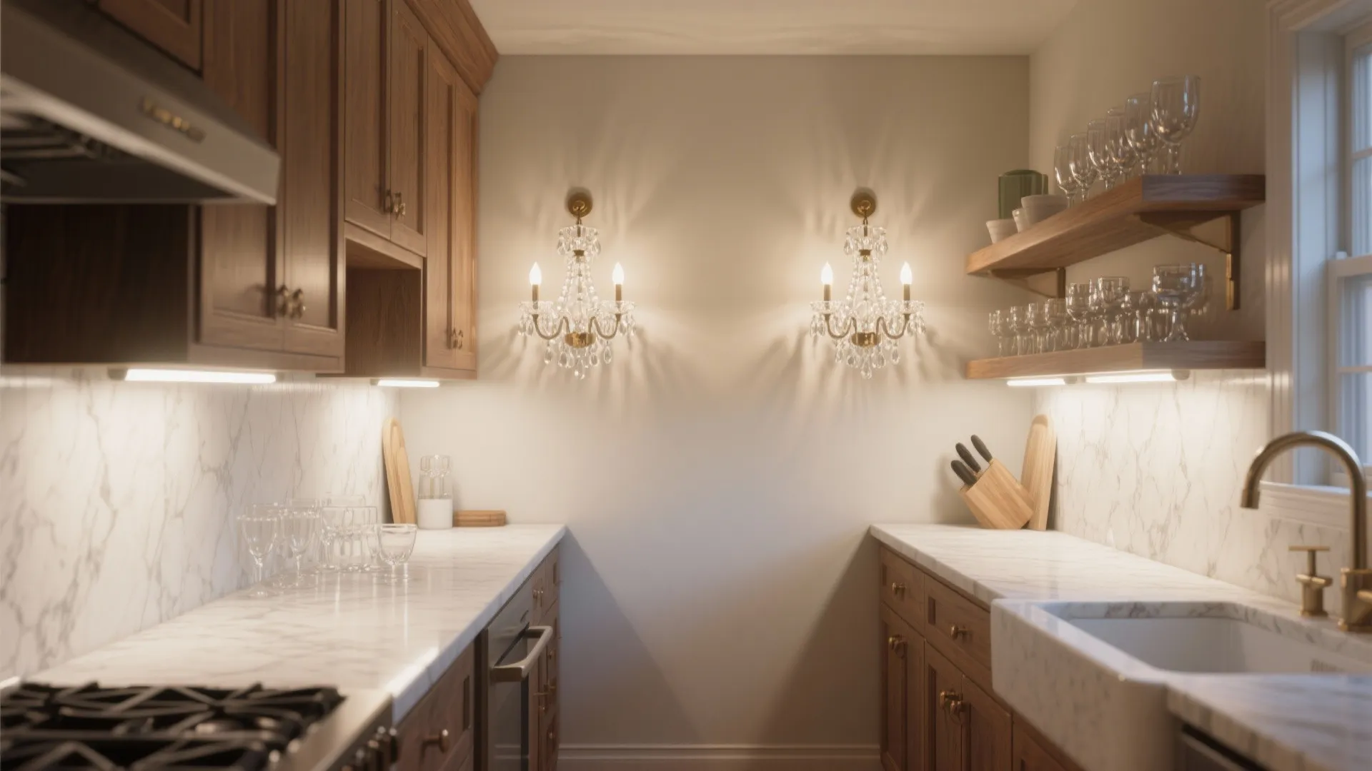 Layered elegance with chandelier wall lights