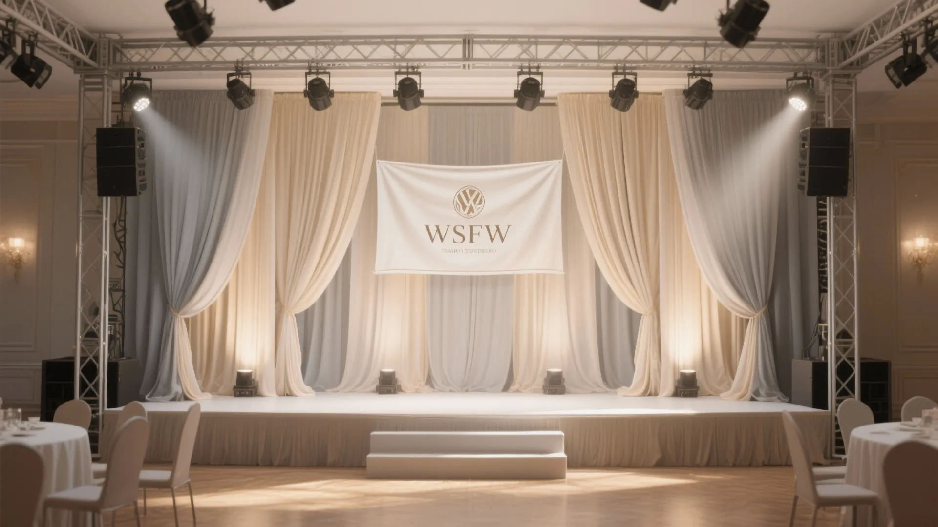 2) Layered Fabric Backdrop With Printed Banner