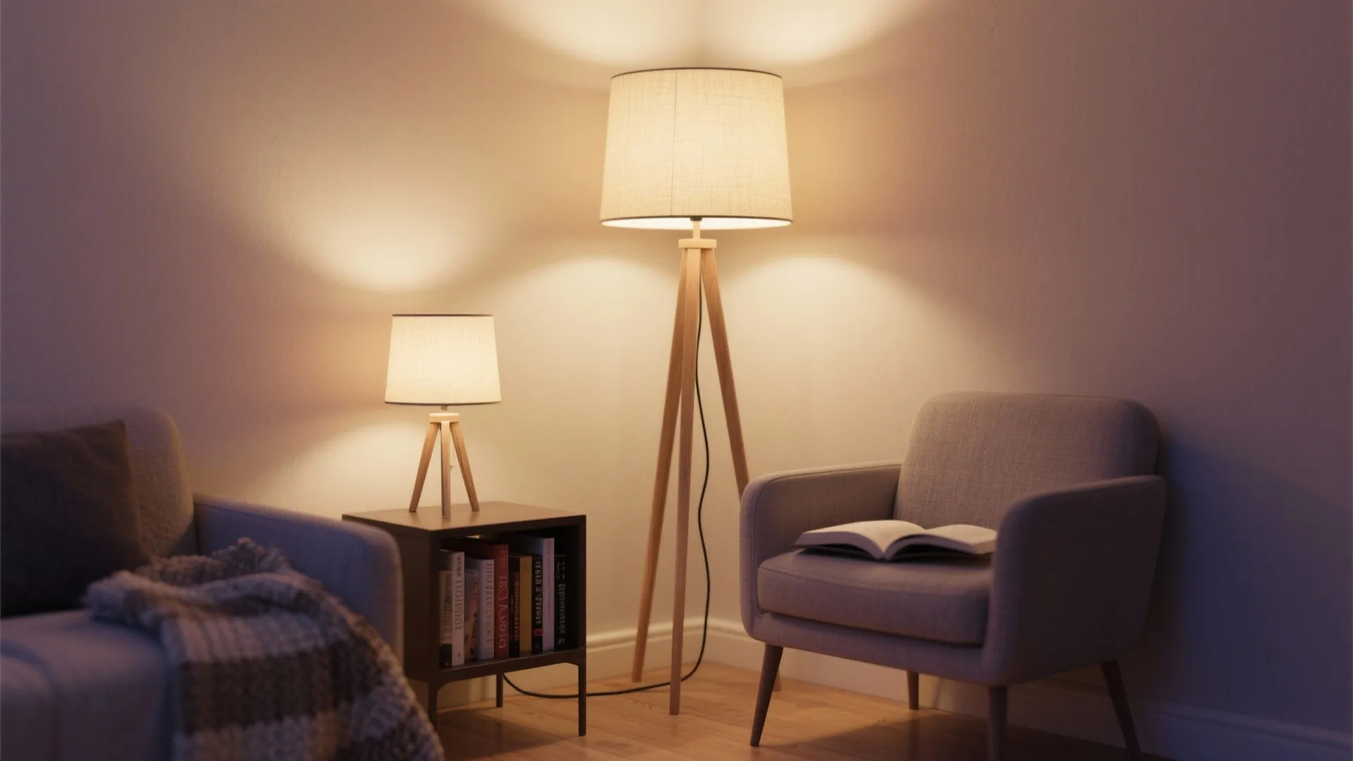 1. Layered floor and table lamps
