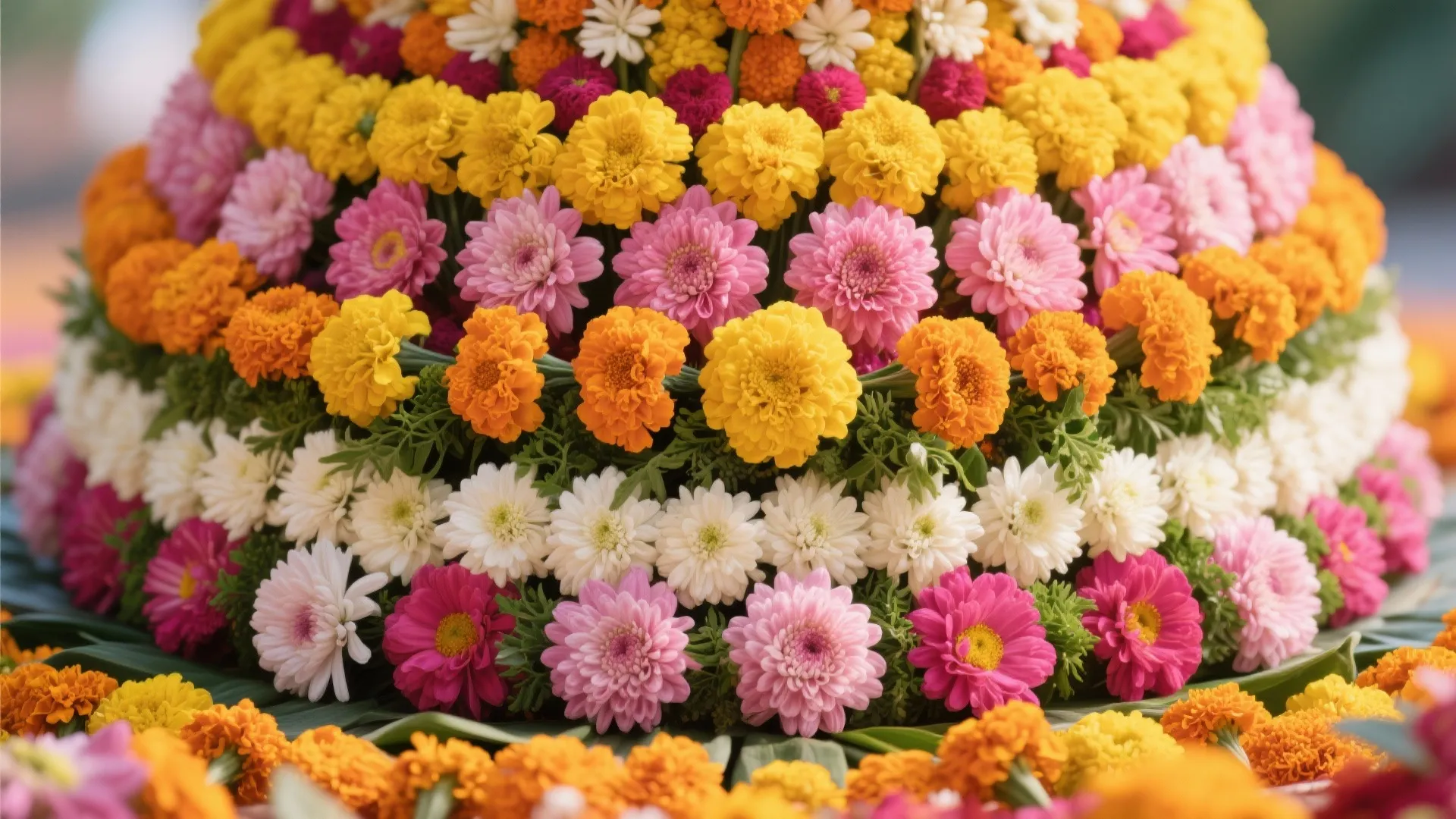 1. Layered Floral Tiers with Seasonal Blooms