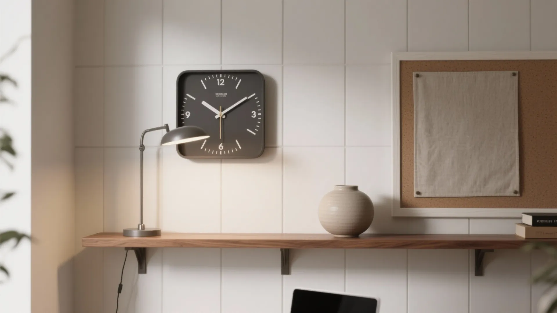 Layered Geometry: Square Clock Paired with Grids and Art