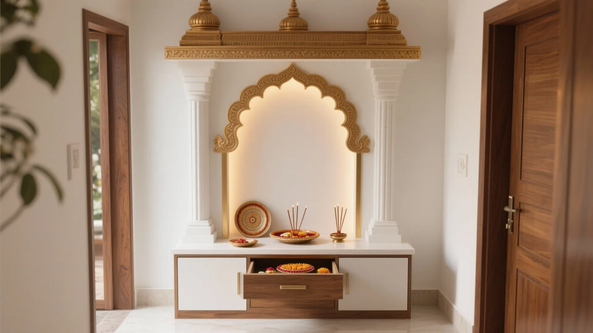 Layered Gopuram with Storage Drawers