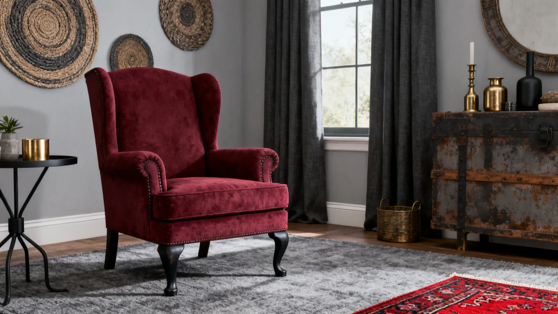 3. Layered Grays with Pops of Vintage Red