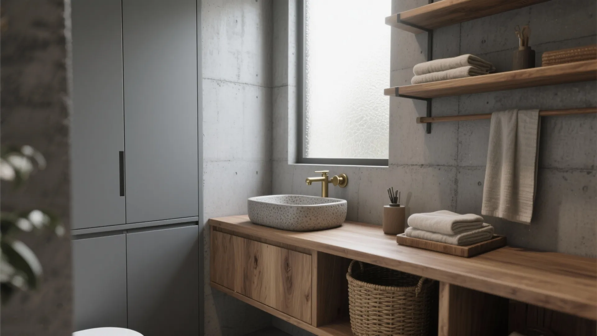 1. Layered grays with warm wood