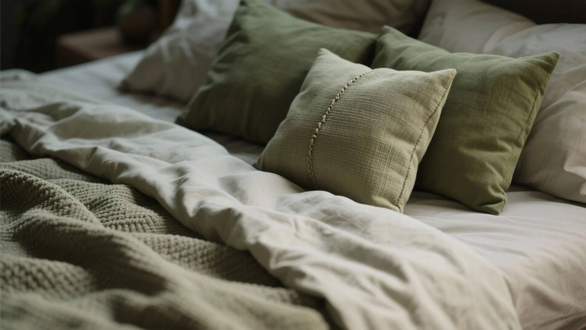 2. Layered Textiles in Muted Greens