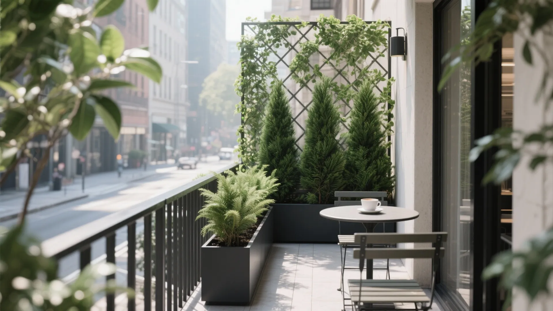 Layered Green Walls with Slim Planters