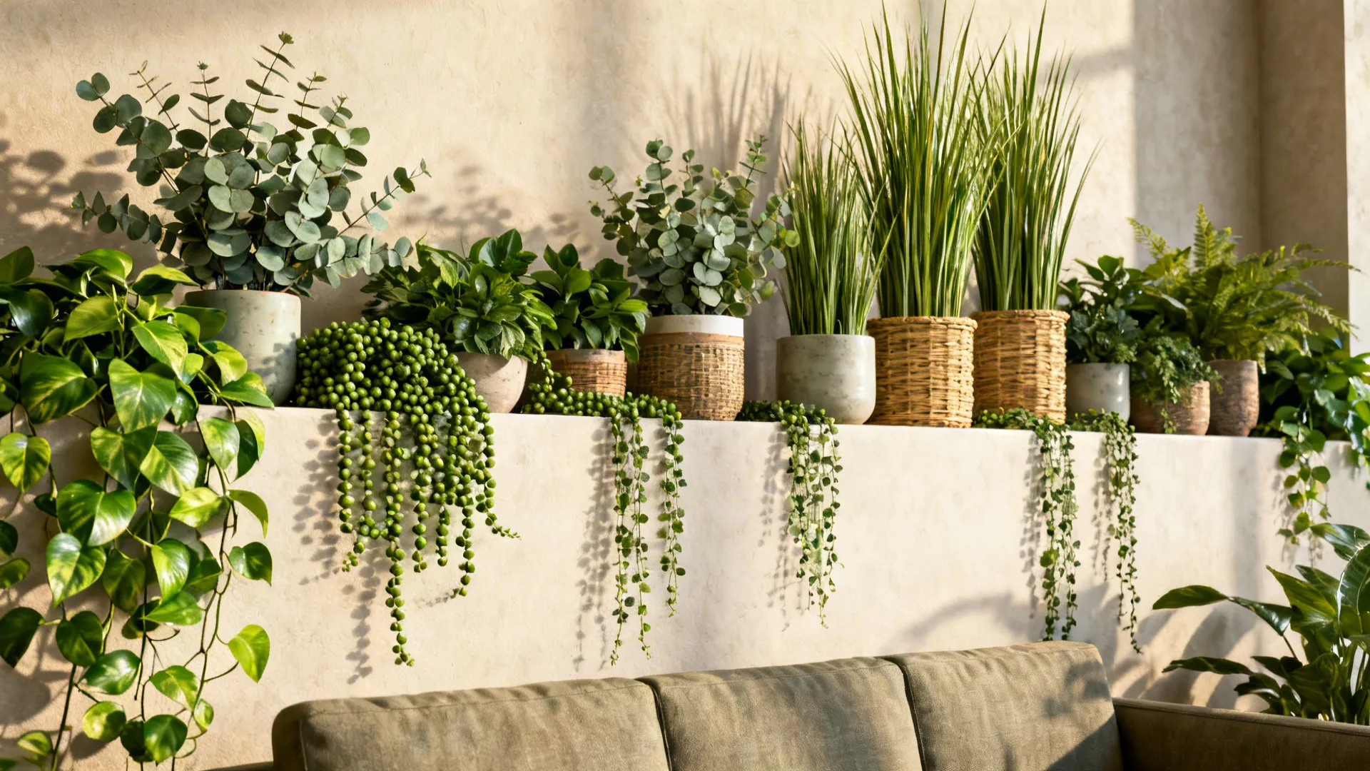 2. Layered Greenery in Mix-and-Match Pots