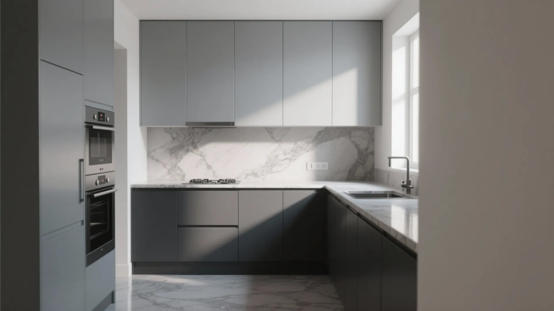 4. Subtle contrast with darker grey base cabinets