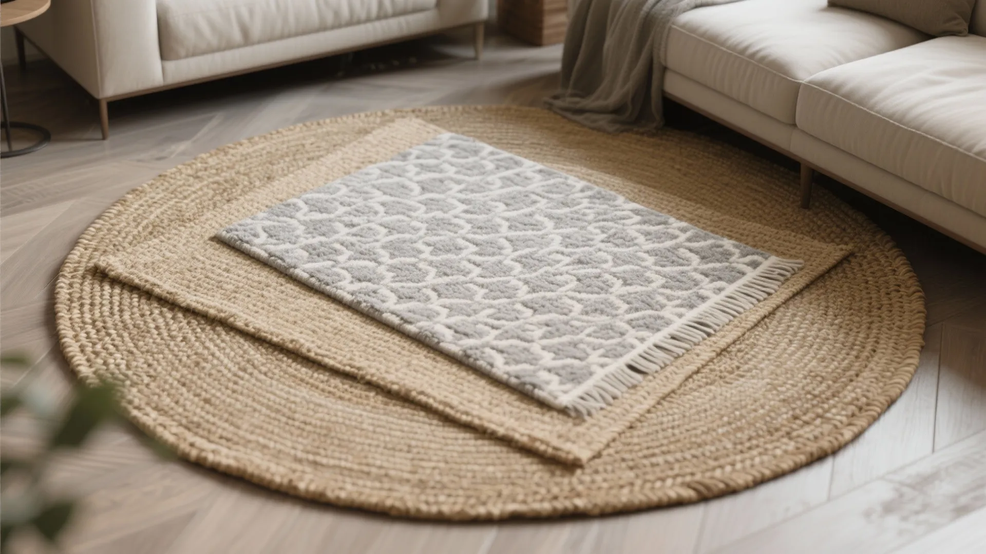 Layered Rugs in Grey and Cream Tones