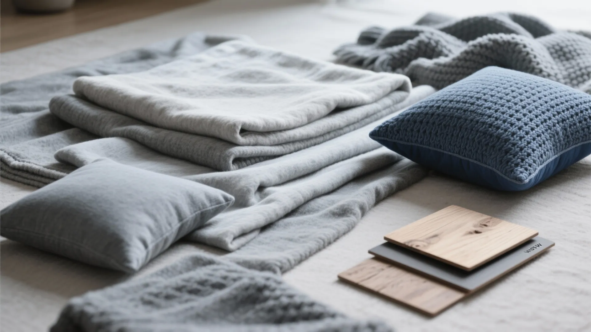 2. Layered Grey Textures with Navy Accents