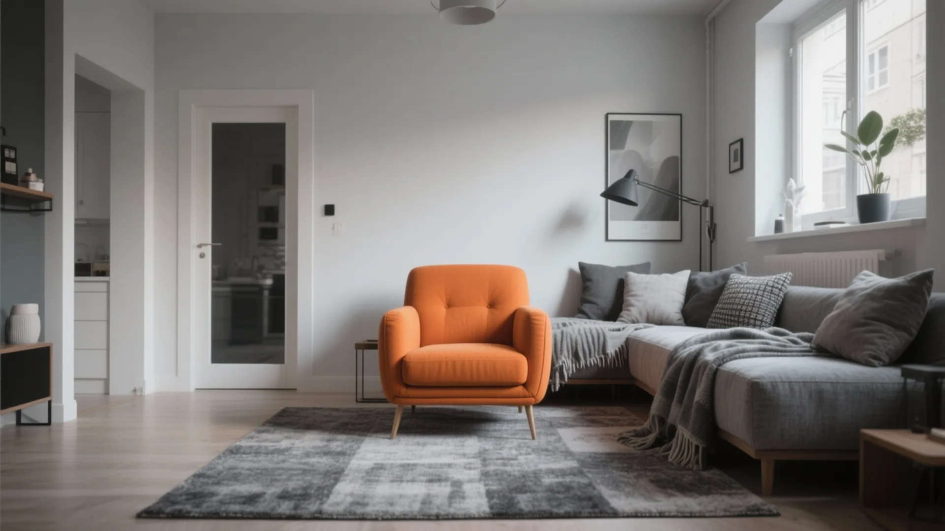 10. Layered Grey Textures with a Single Orange Statement Piece