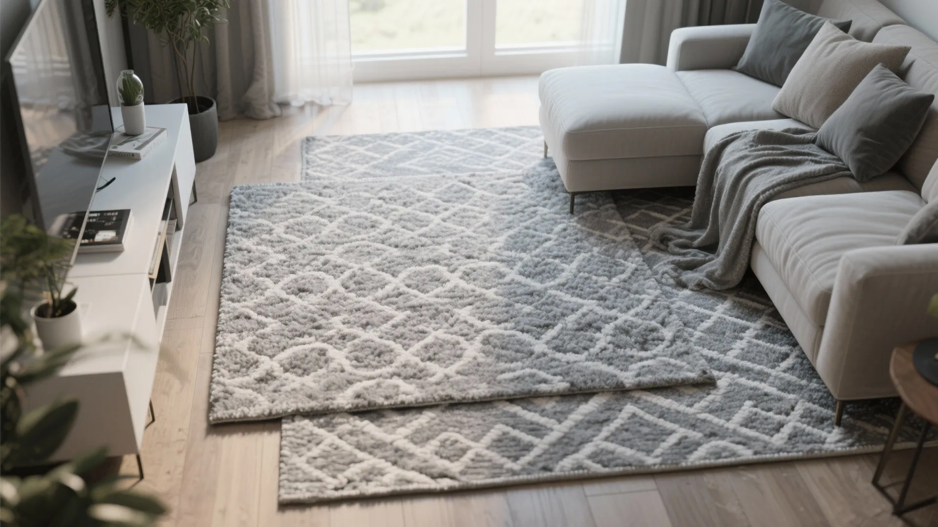 4. Layered Grey Rugs