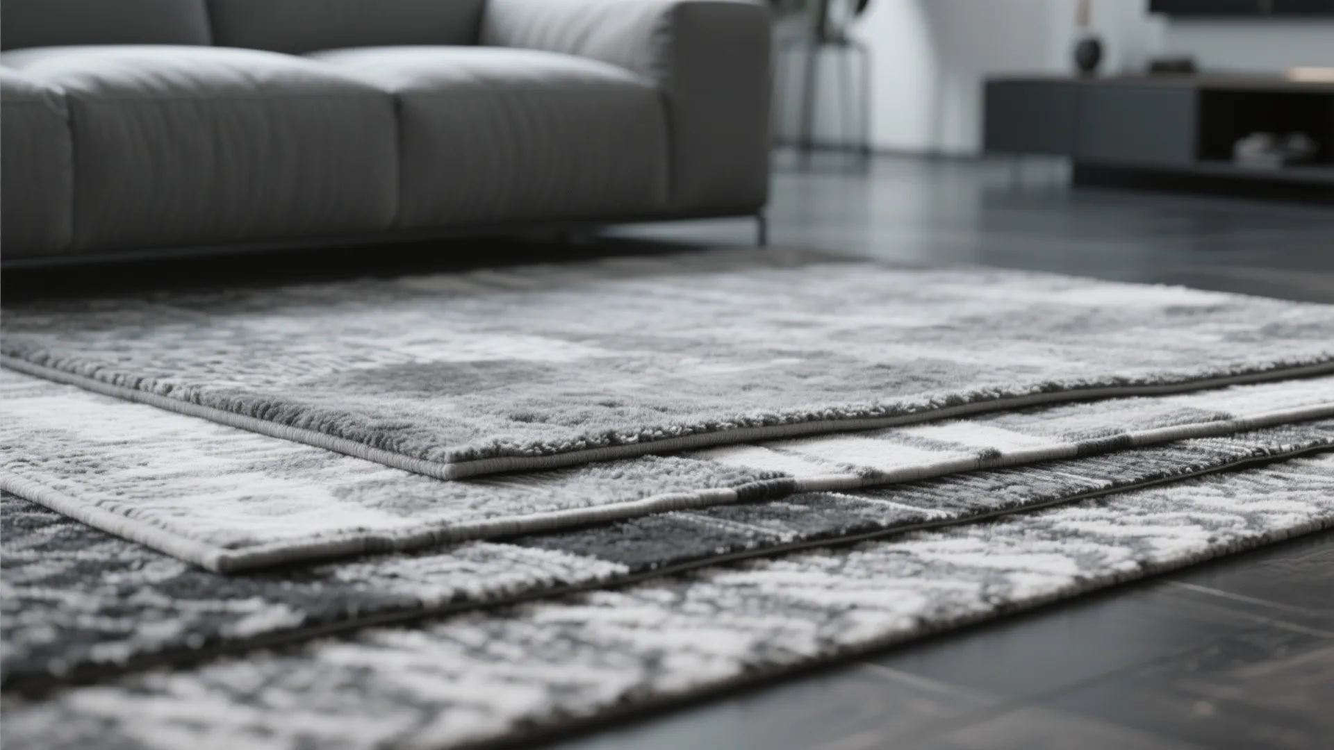 6. Layered Grey Rugs