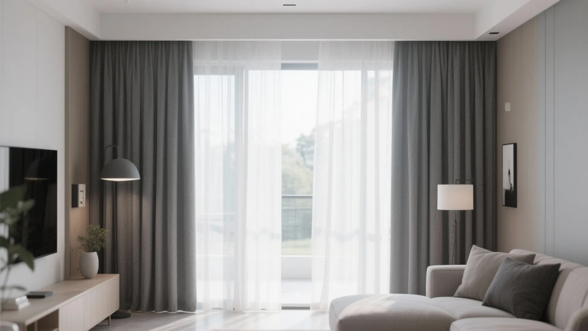 7. Layered Grey and White Curtains