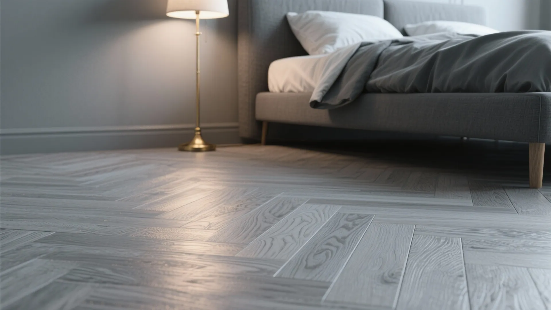 1. Layered greys with warm wood grain