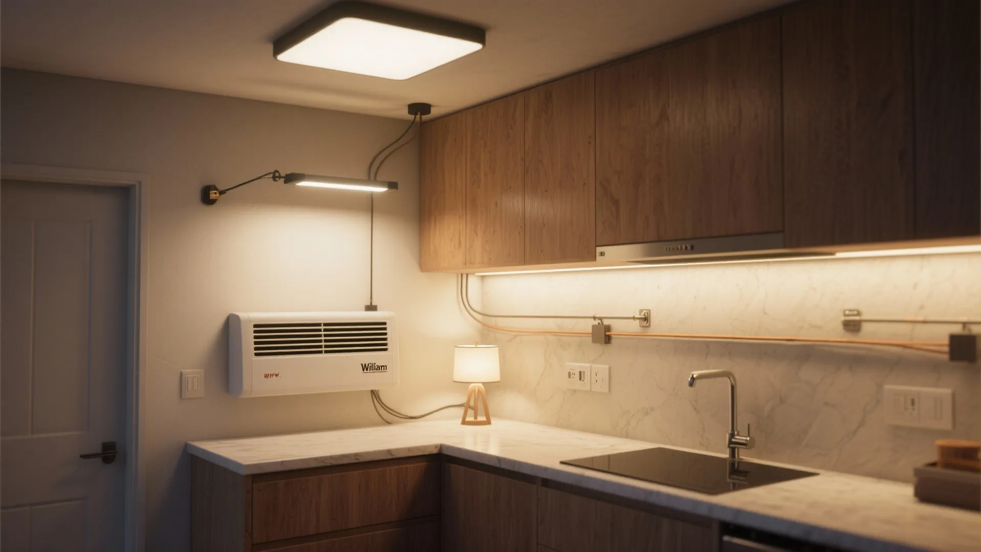1. Layered lighting around heater nooks