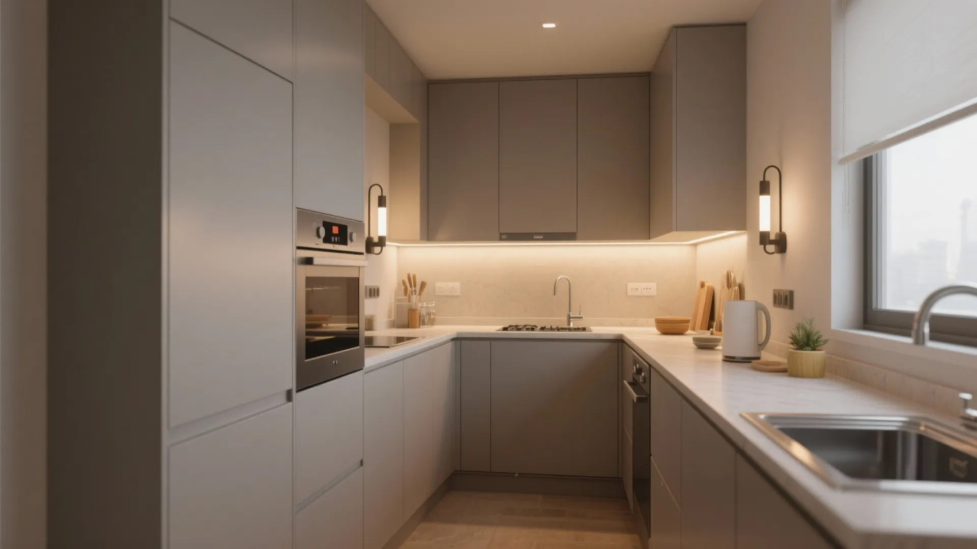 Layered L-shaped task lighting