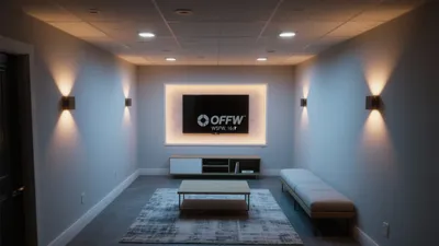 Modern Media Room with Ambient Lighting & Minimalist Layout