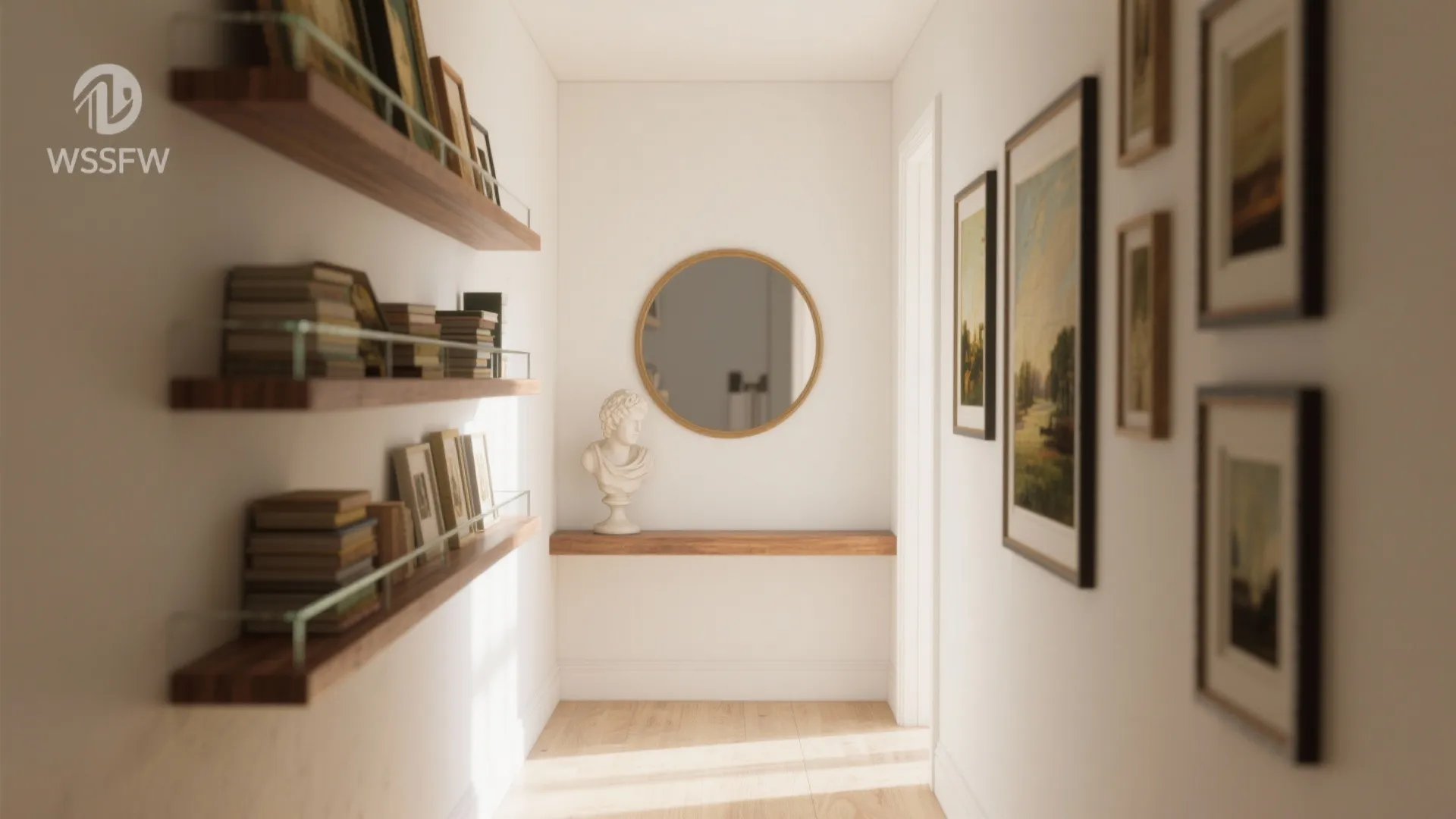 3. Layer Art with Mirrors and Shelves