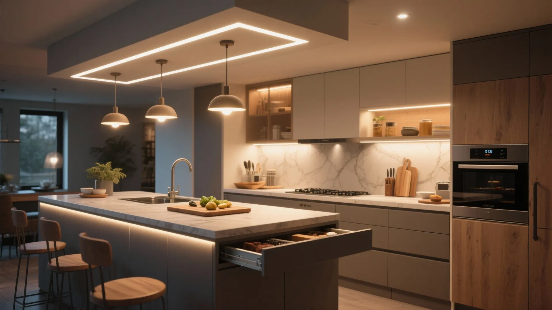 4. Layered lighting and hidden task zones