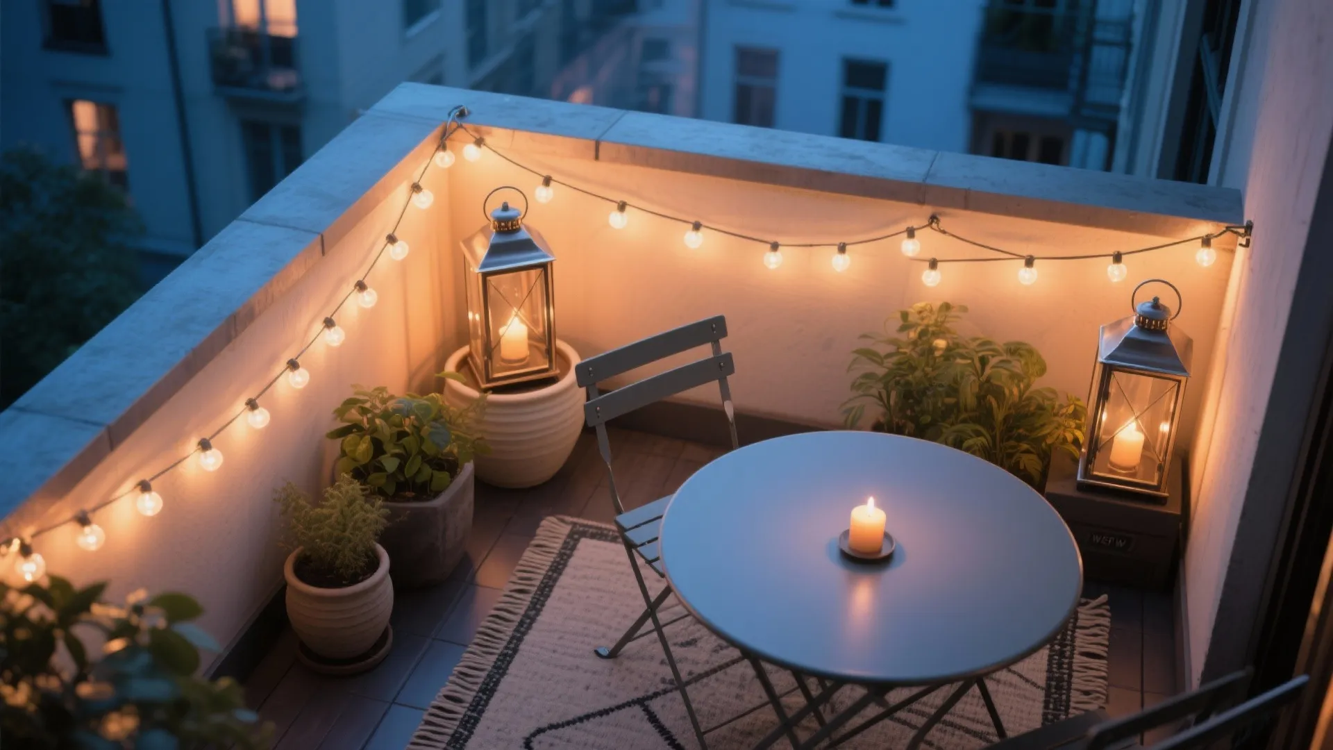 Layered Lighting with String Lights and Lanterns
