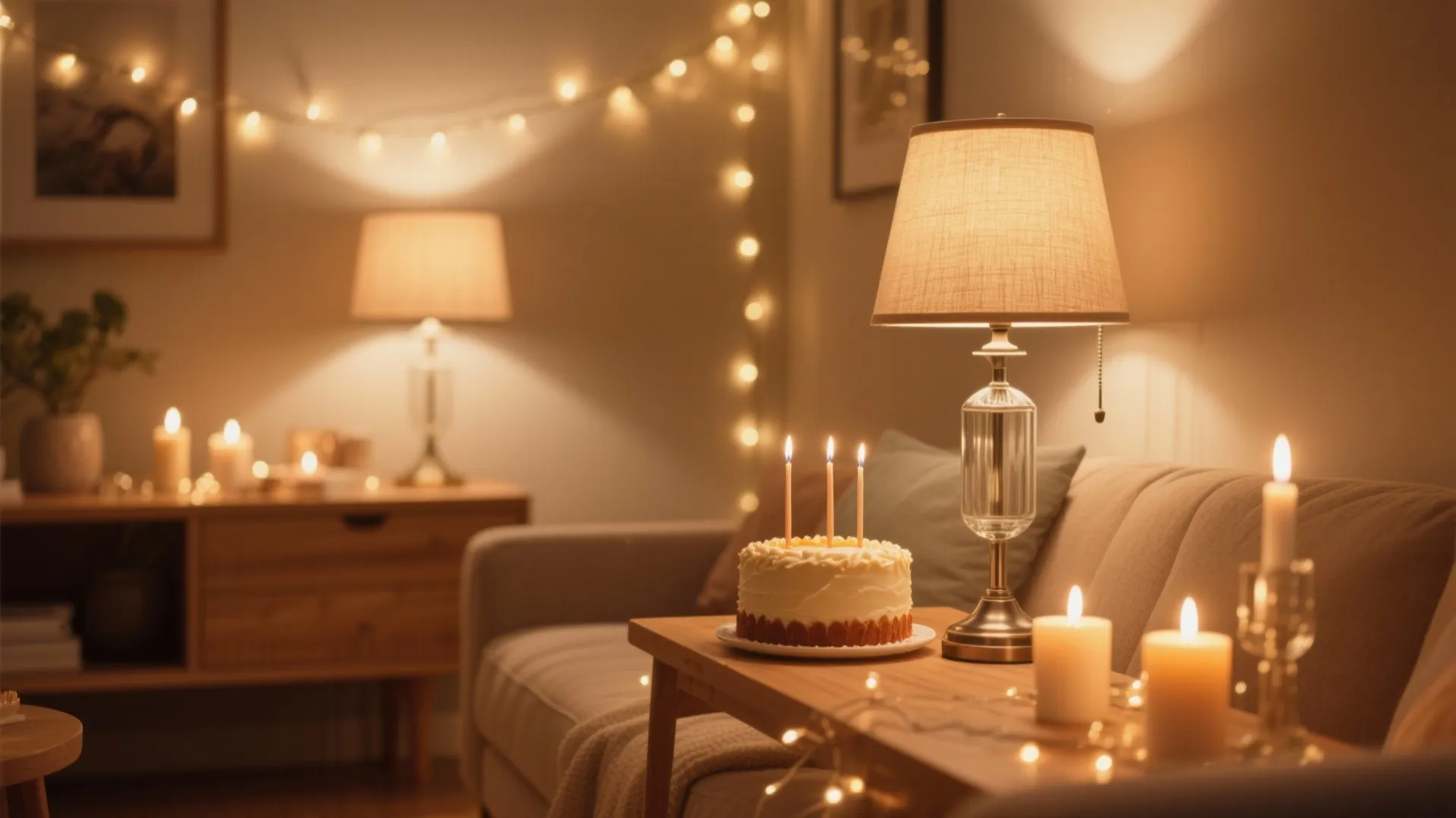 Layered Lighting: Fairy Lights, Warm Bulbs, and Candle Alternatives