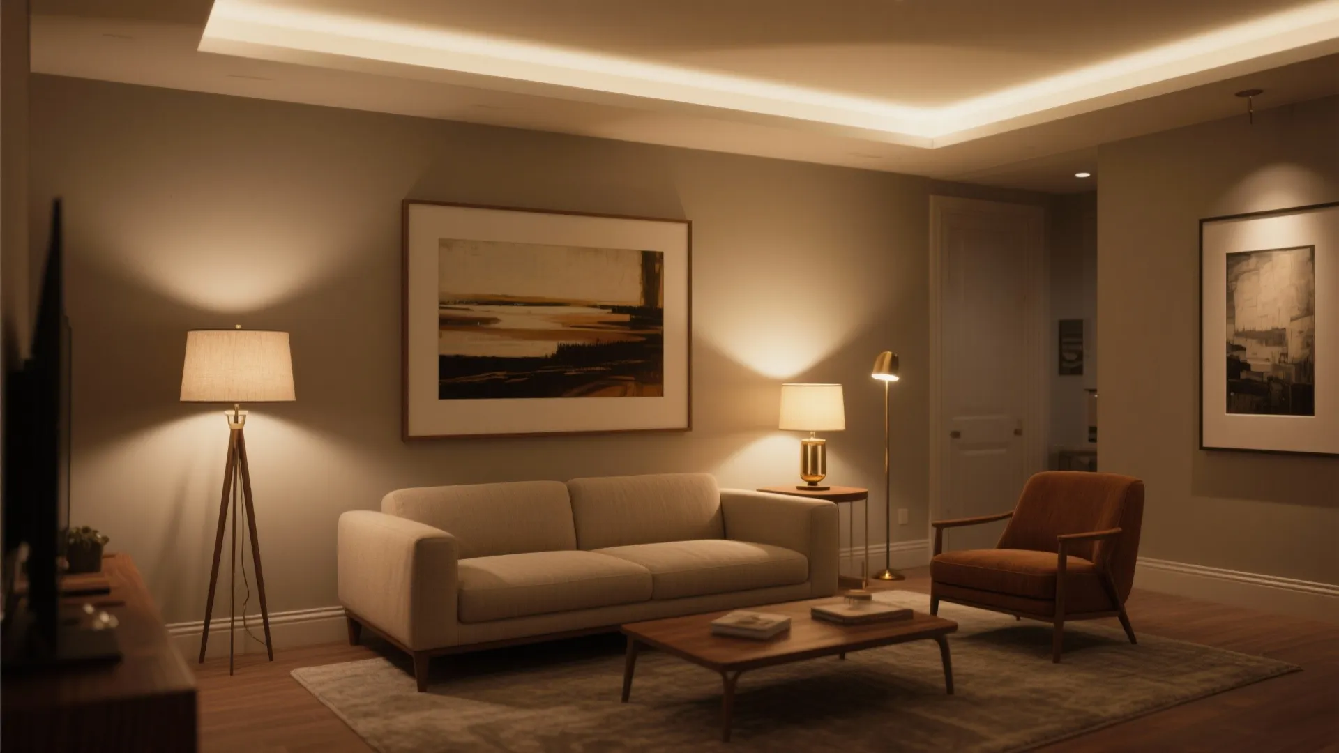 Layered Lighting and an Art-Focused Feature Wall