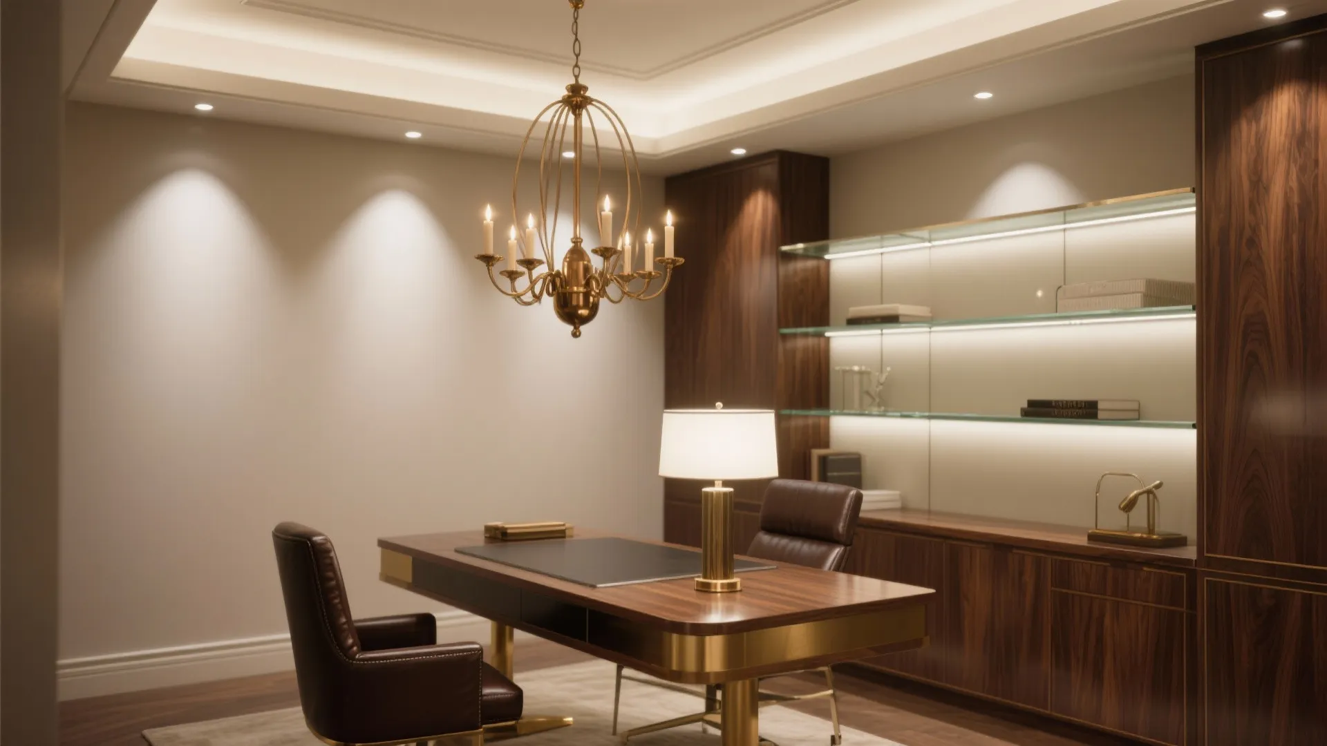 Layered lighting with a sculptural centerpiece