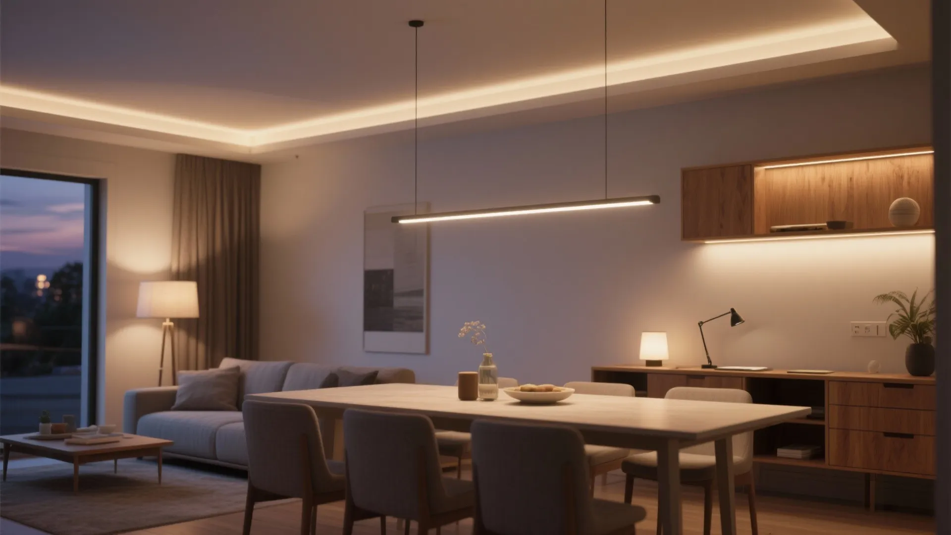 Layered lighting to stretch a 2 BHK visually